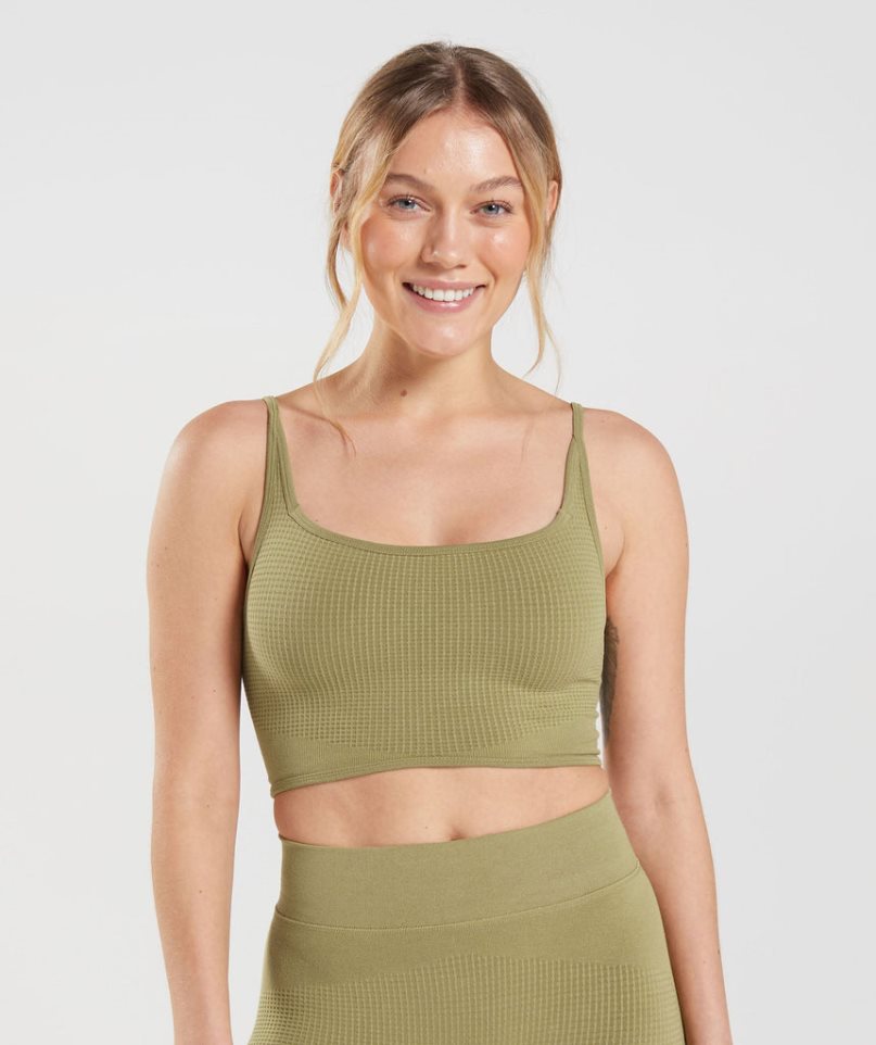 Women\'s Gymshark Pause Seamless Bralette Sports Bra Olive | CA 861730